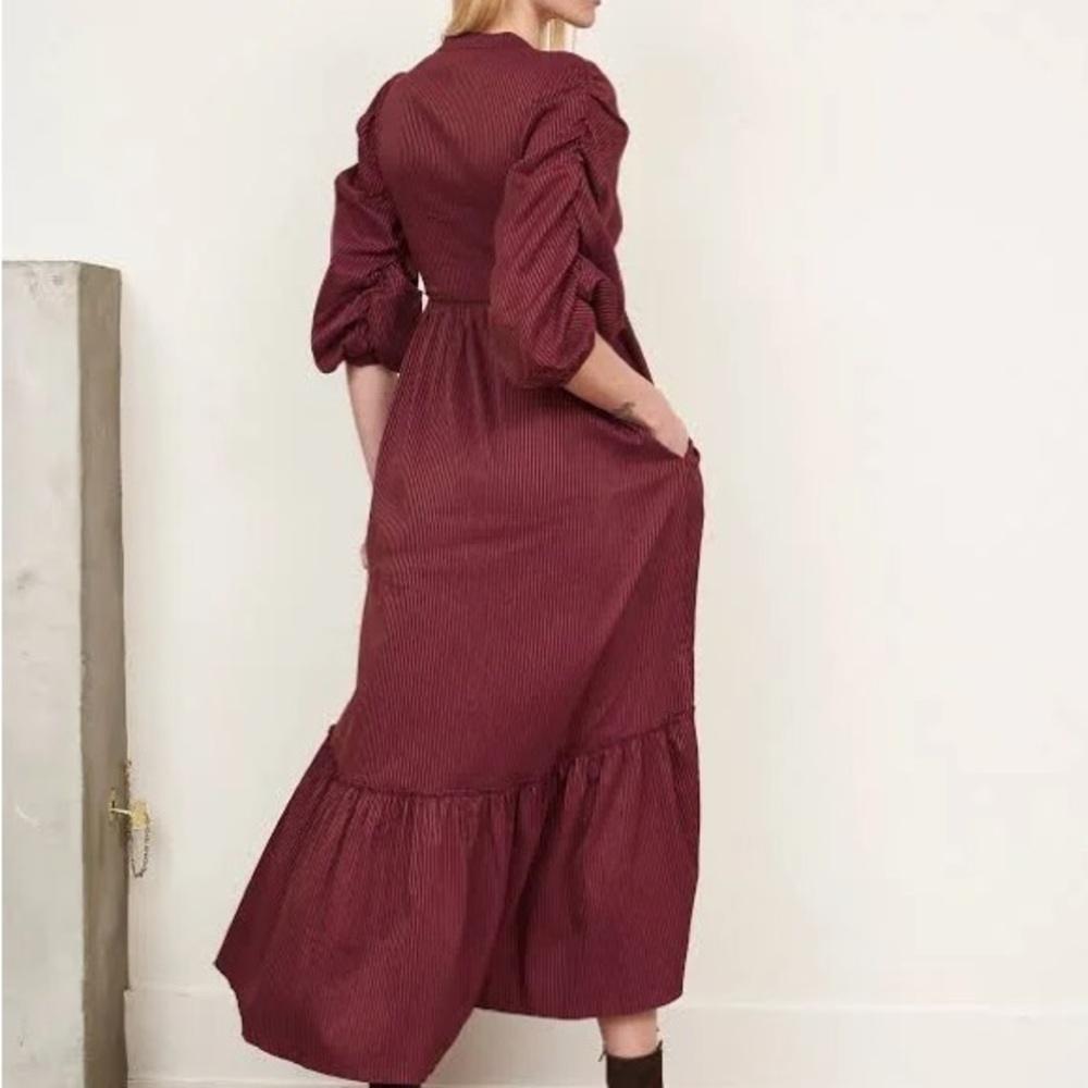 La Ligne Burgundy Striped Midi Dress